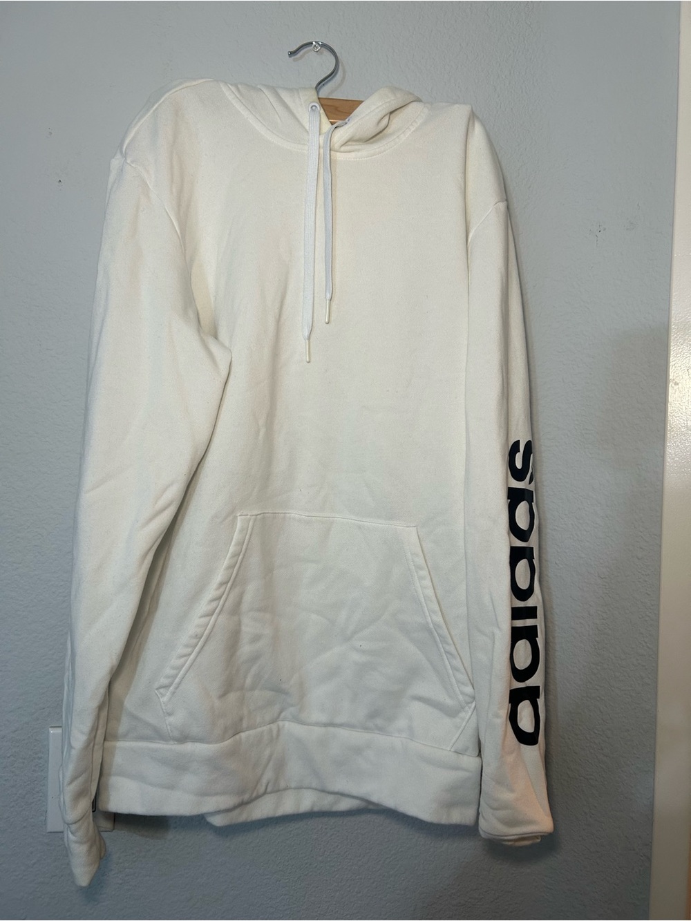 adidas Cream Hoodie with Black Sleeve Logo